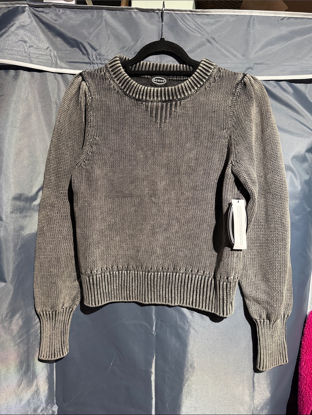Crewneck Puff-Sleeve Sweater in Gray